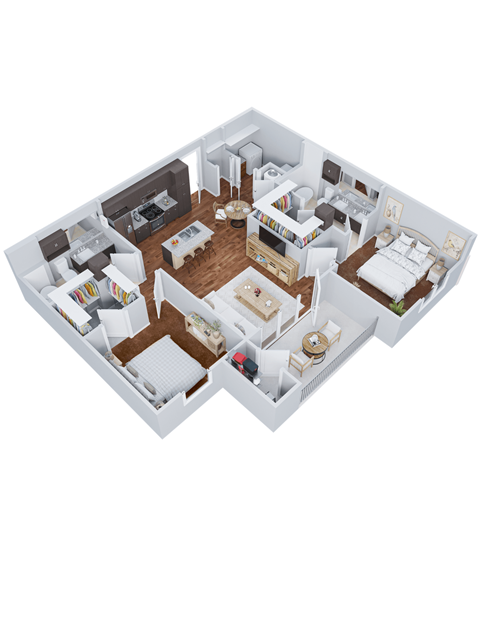 Floor plan for 2 beds, 2 baths, 1278 sqft